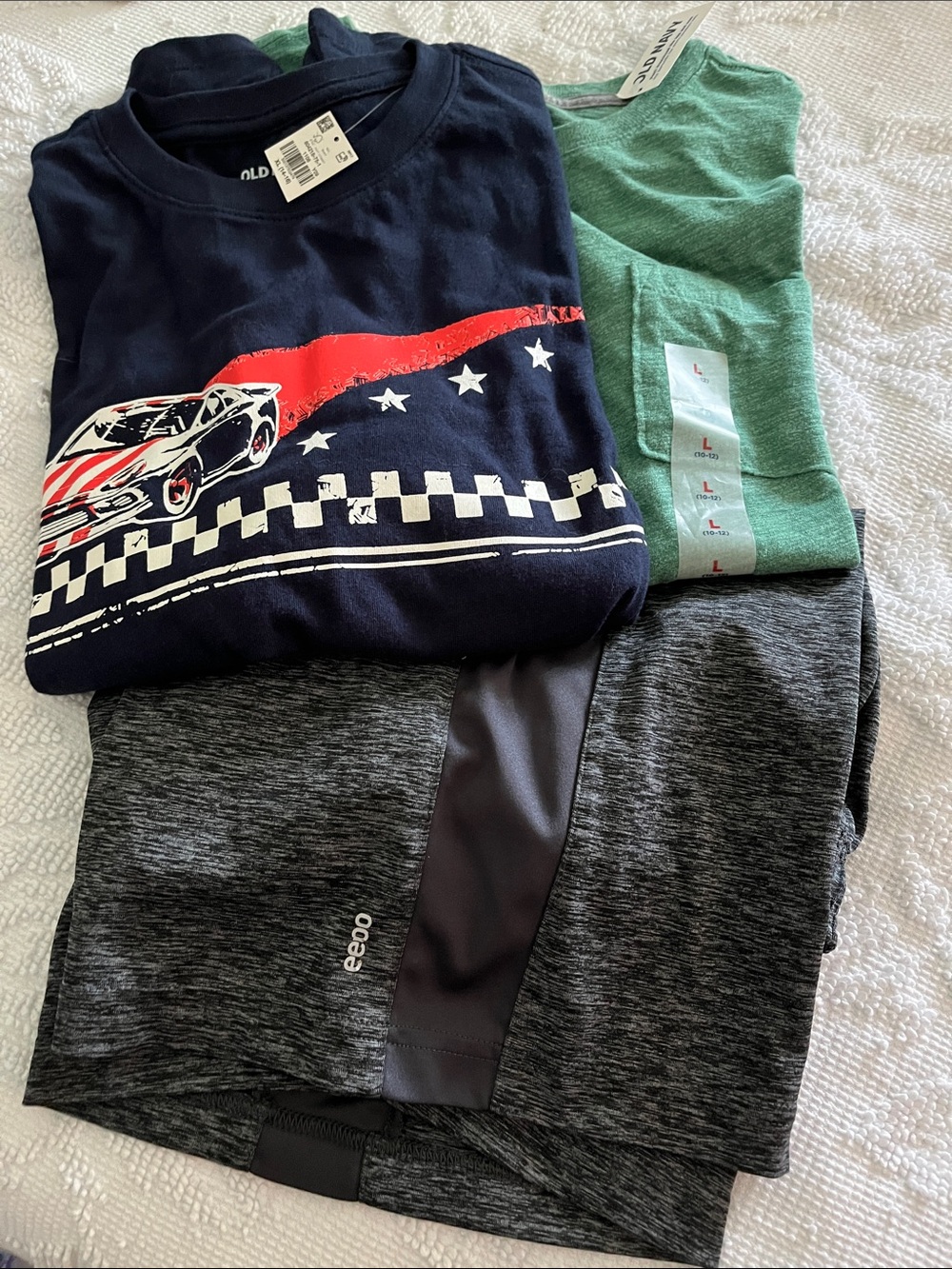 Old Navy Boys Navy Graphic Racing tee and green t-shirt